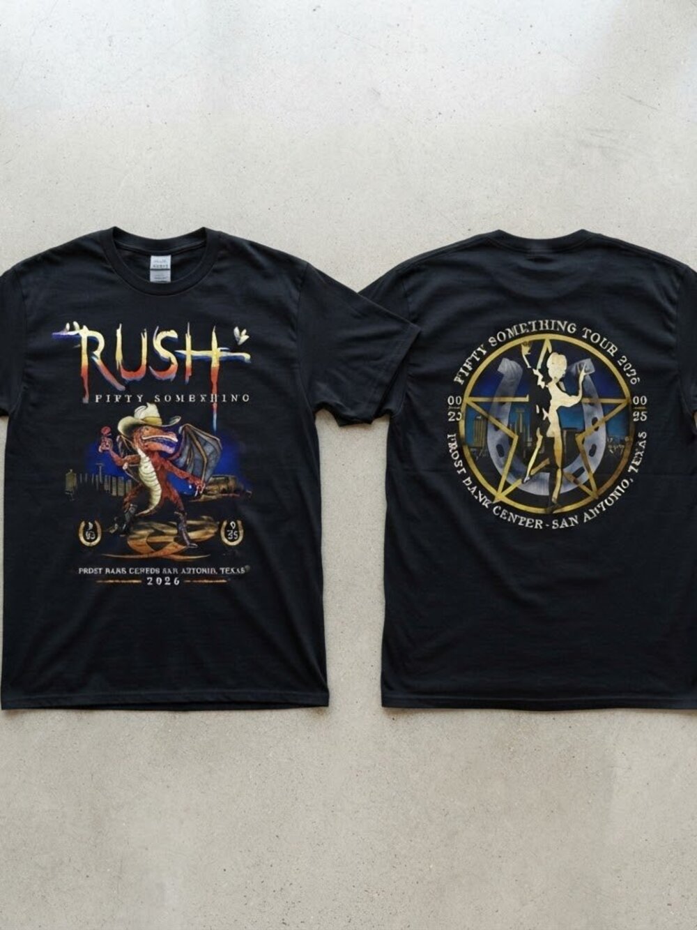 Rush Fifty Something Tour San Antonio TX 2026 Alligator Graphic Black T-Shirt